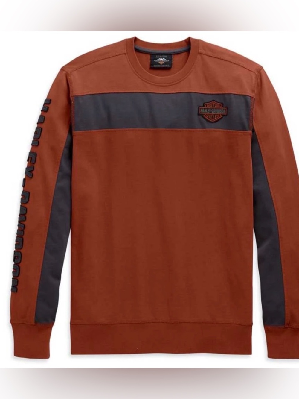 Harley‑Davidson Men's Rust and Charcoal Panel Crewneck